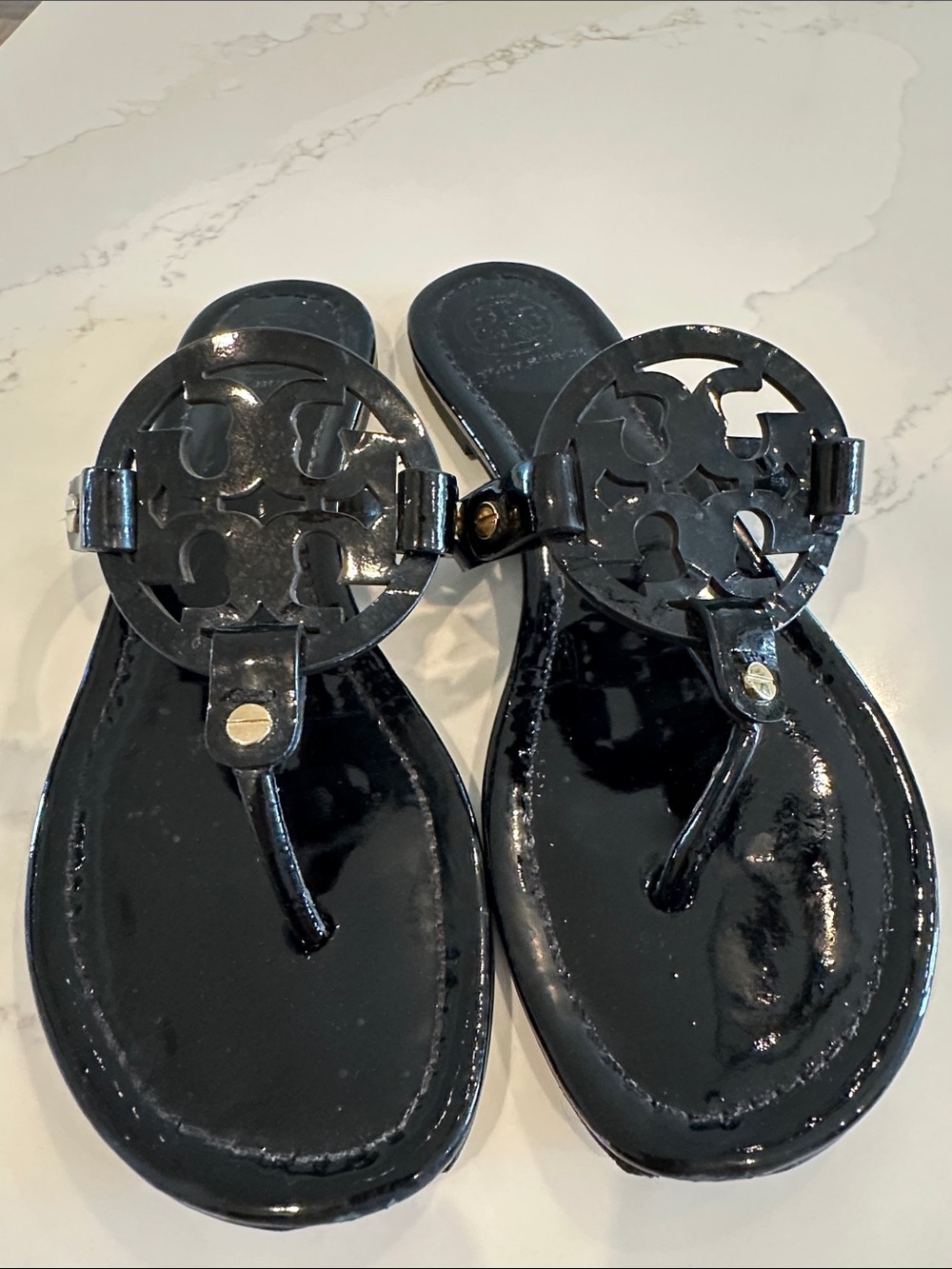 Tory Burch Miller Sandals Patent Black Size 8